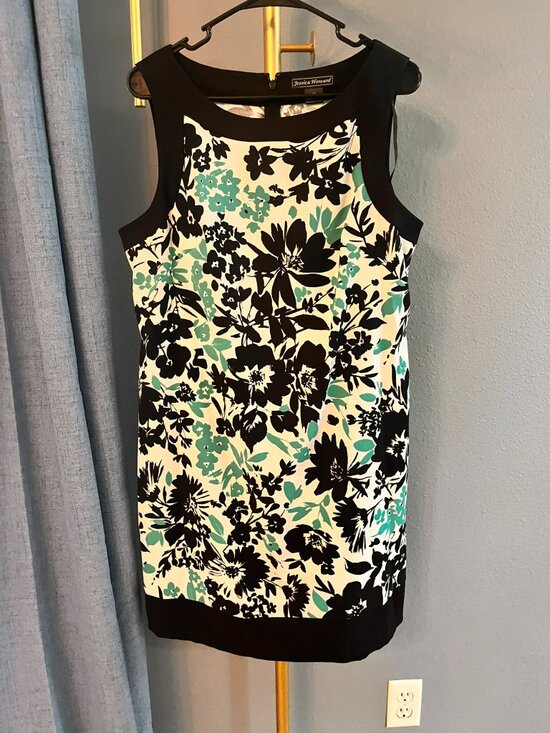 Jessica Howard Dresses & Skirts - Jessica Howard Floral Sheath Dress 16 Black White Teal Colorblock Sleeveless